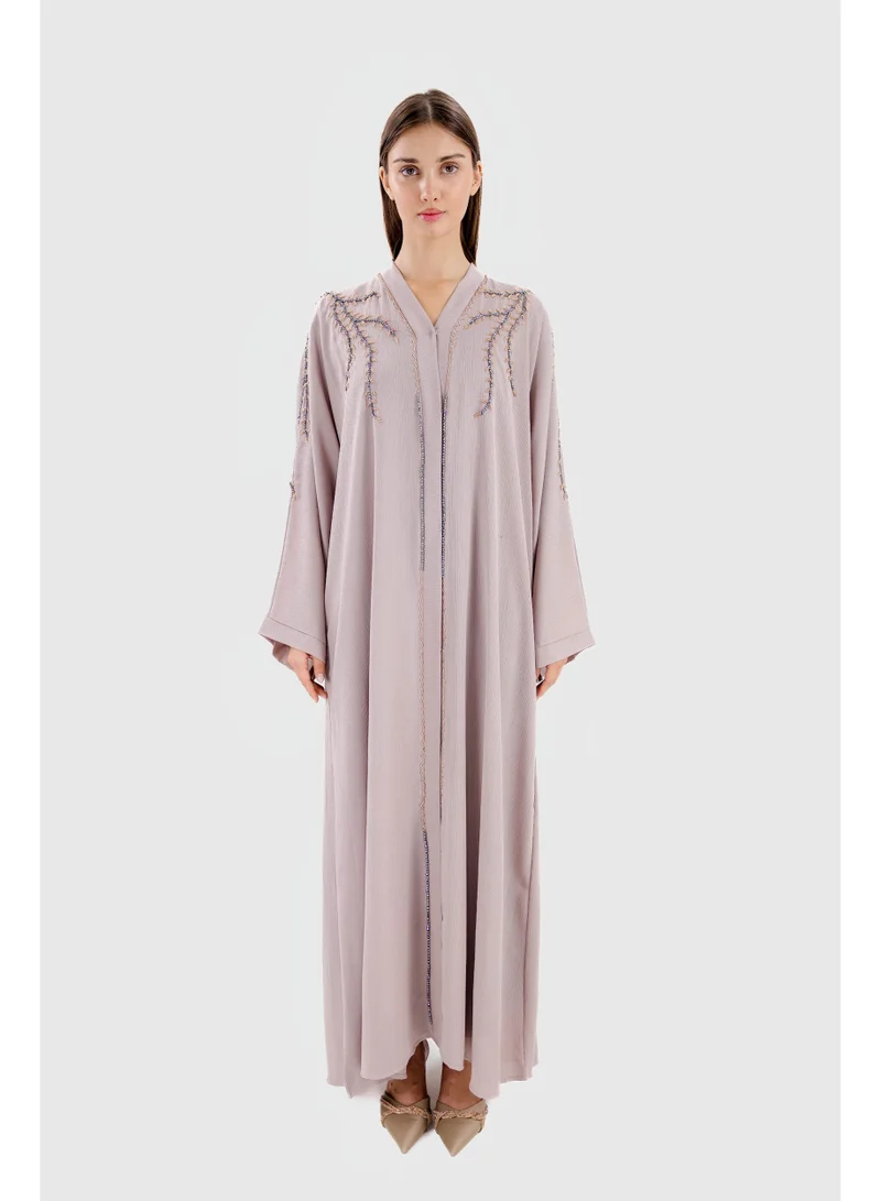 اوفيليا عباية فاخرة للنساء - عباية أنيقة مفتوحة باللون الوردي الفاتح مصنوعة من قماش فاخر، زي إسلامي محتشم للاستخدام اليومي والمناسباتعة من قماش فاخر، زي إسلامي محتشم للاستخدام اليومي والمناسبات